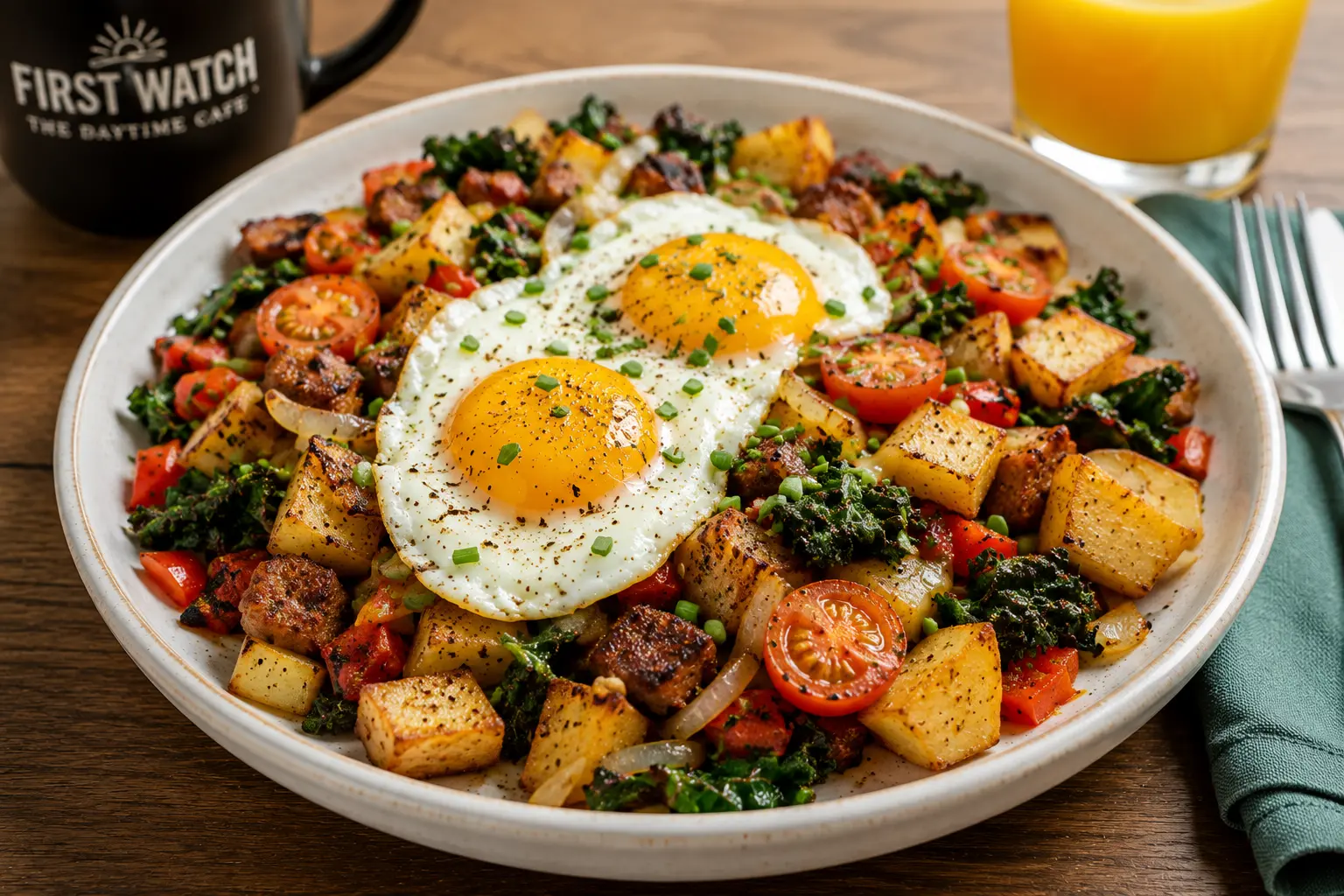 First Watch Farmhouse Hash — crispy potatoes, bacon, avocado and cage-free eggs
