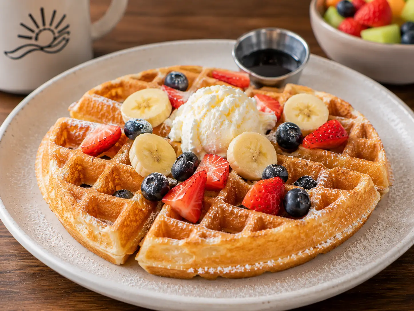 First Watch Belgian Waffle golden and crispy