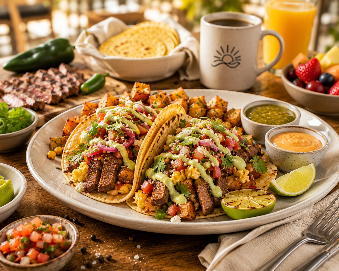 Seasonal 13 First Watch Carne Asada Breakfast Tacos with cage-free eggs