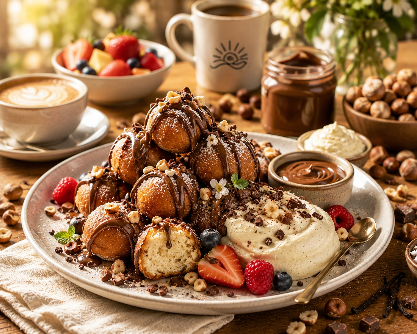 Seasonal 14 First Watch Cheesecake Holey Donuts with Nutella holiday addition