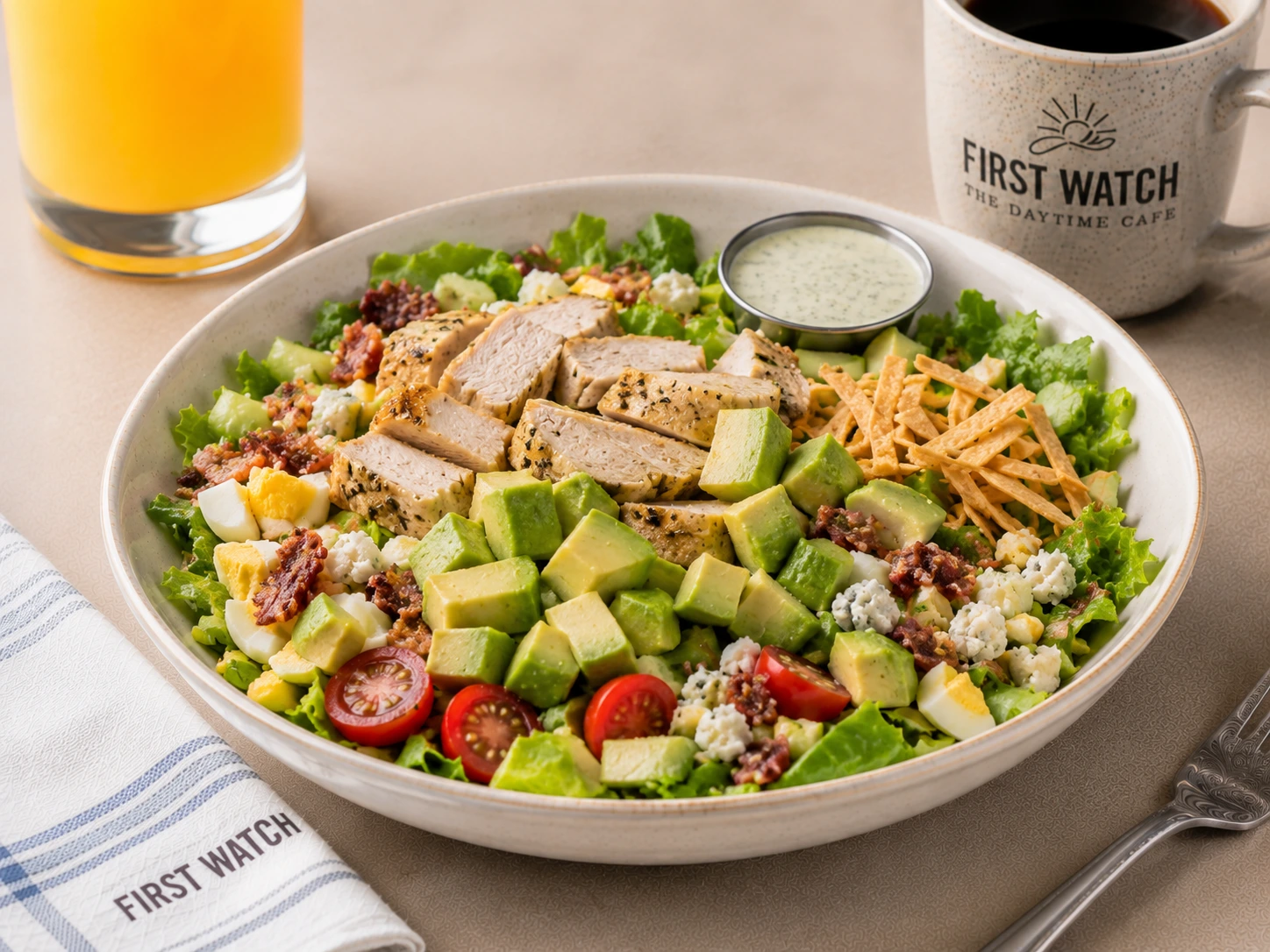 First Watch Chicken Avocado Chop Salad light and interesting