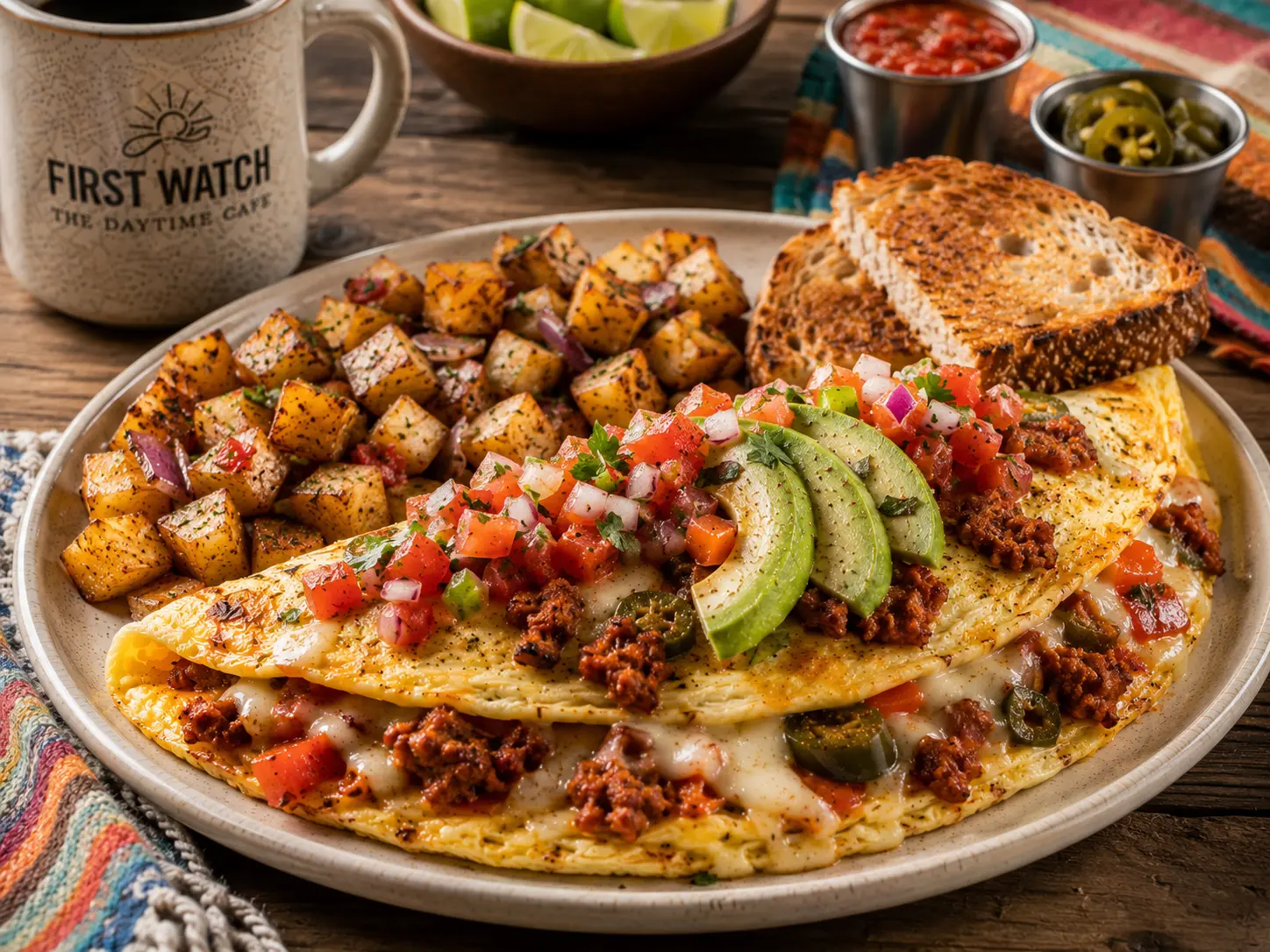 First Watch Chili Chorizo Omelet boldly seasoned