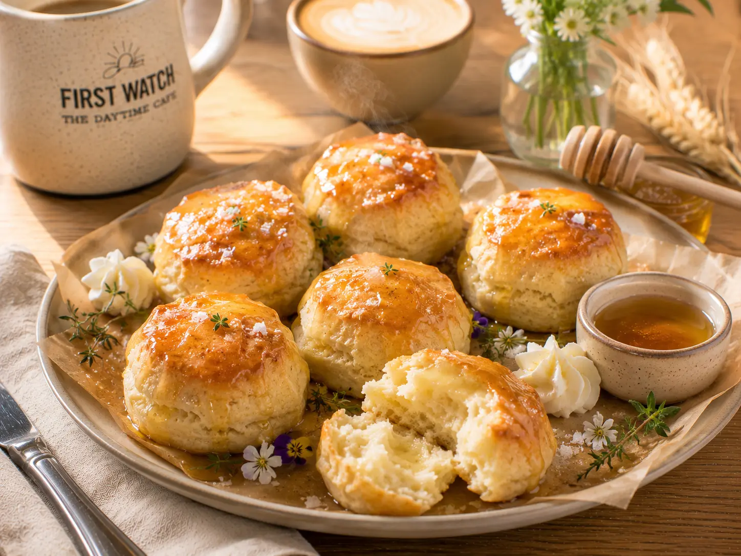 First Watch Honey Butter Biscuit Bites freshly baked with sweet honey butter