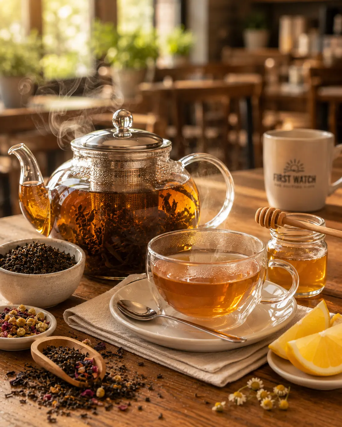 First Watch Hot Tea Numi organic loose-leaf served by the pot