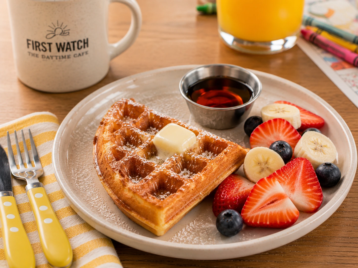 Kids 1 First Watch Kids Half Waffle with butter and syrup