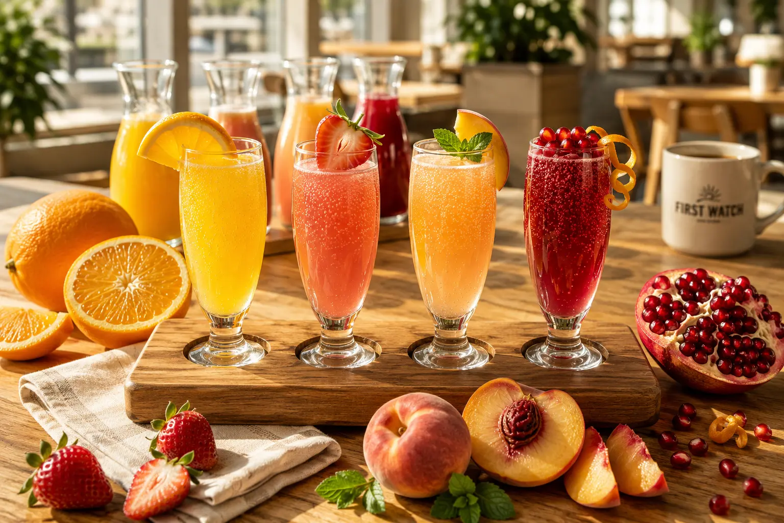 First Watch Mimosa Flight four mini mimosas in different flavors