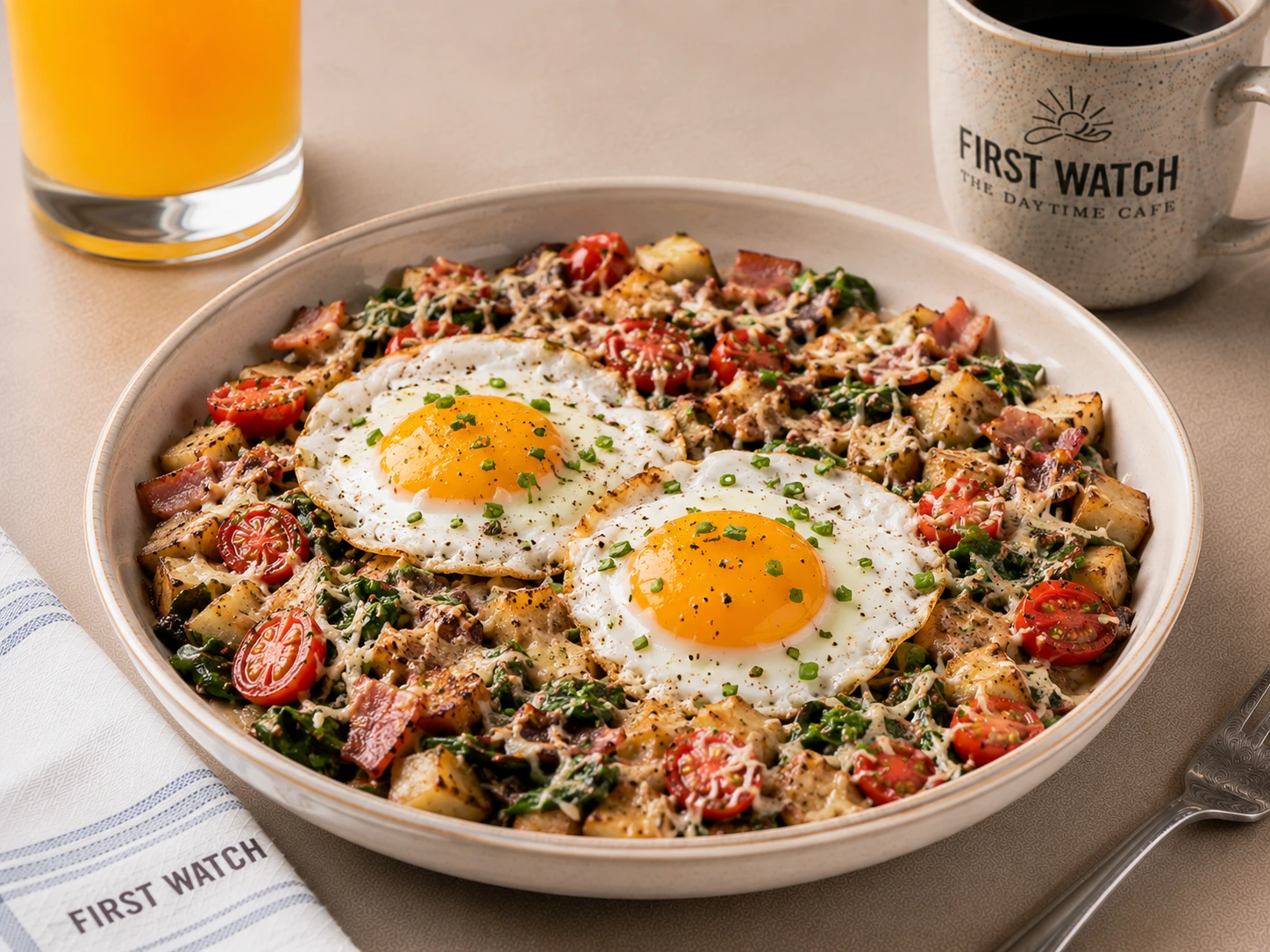 First Watch Parma Skillet Hash rich and boldly flavored